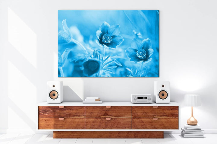 deyoli bezaubernde Blumen Format 80x60 Effekt: Monocrome Blau als Leinwandbild, Motiv fertig gerahmt