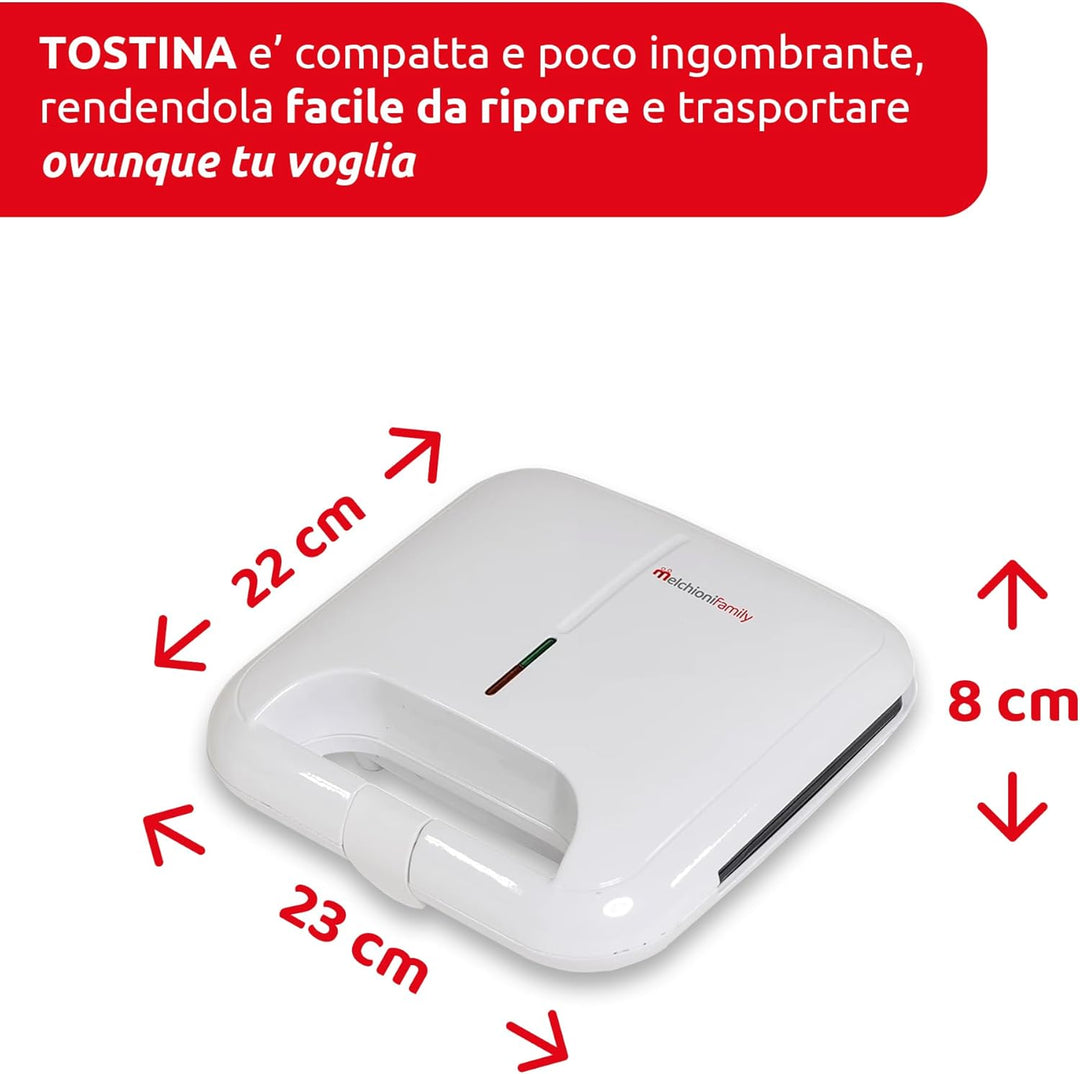Melchioni family TOSTINA NEW ELEKTRISCHER TOASTER MIT ANTIHAFT-GRILLPLATTEN, Edelstahl, Weiss