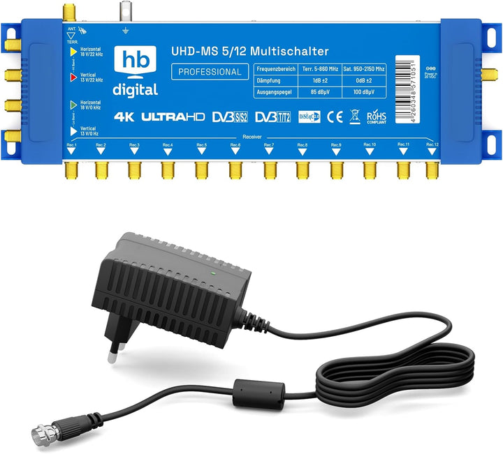 Multischalter pmse 5/12 HB-DIGITAL 1x SAT bis 12 x Teilnehmer/Receiver für Full HDTV 3D 4K UHD mit N