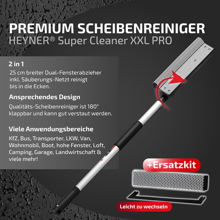 HEYNER® Scheibenreiniger Set I XXL Fensterwischer mit Teleskopgriff + Ersatzkit I Auto Fensterwische