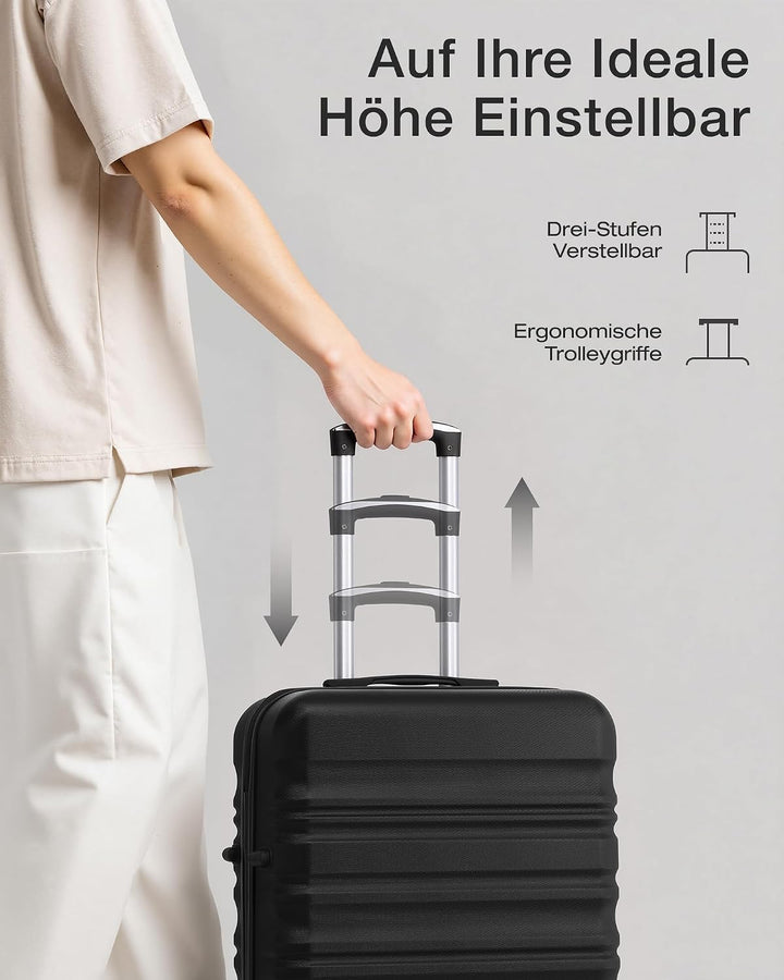 COOLIFE Hartschalen-Koffer Trolley Rollkoffer Reisekoffer mit TSA-Schloss und 4 Rollen (Schwarz, Mit