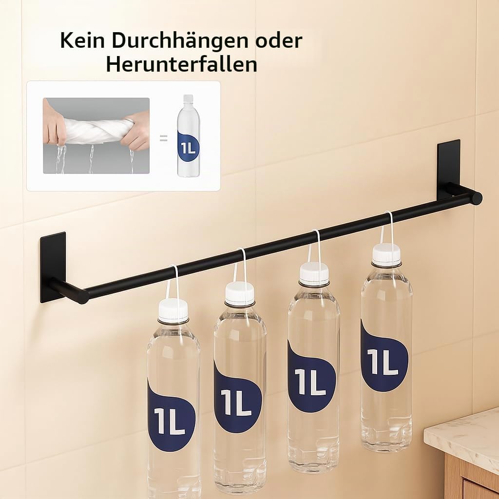 KES Handtuchhalter ohne Bohren Schwarz Matt Handtuchstange Selbstklebend Edelstahl SUS 304 Bad Badet