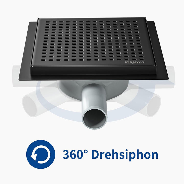 Duschrinne Quadrat 20 * 20cm, 360° Siphon mit Geruchsstop und Haarsieb Edelstahl Ablaufrinne Bodenab