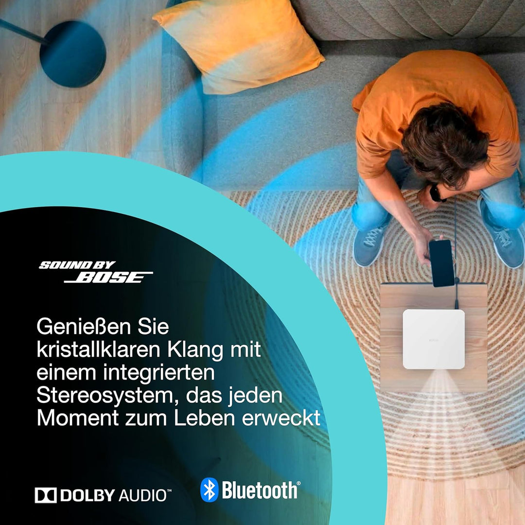 Epson Lifestudio Pop EF-61W Diamantweiss, tragbarer Smart-Projektor, Sound by Bose, Google TV, Full