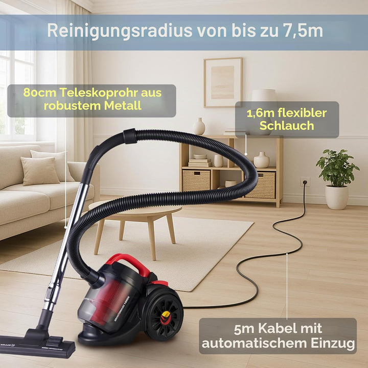 EFFEKTIV Beutelloser Staubsauger GranTornado 1000X, Cyclone 1200W Power Kompakte Bodenstaubsauger oh