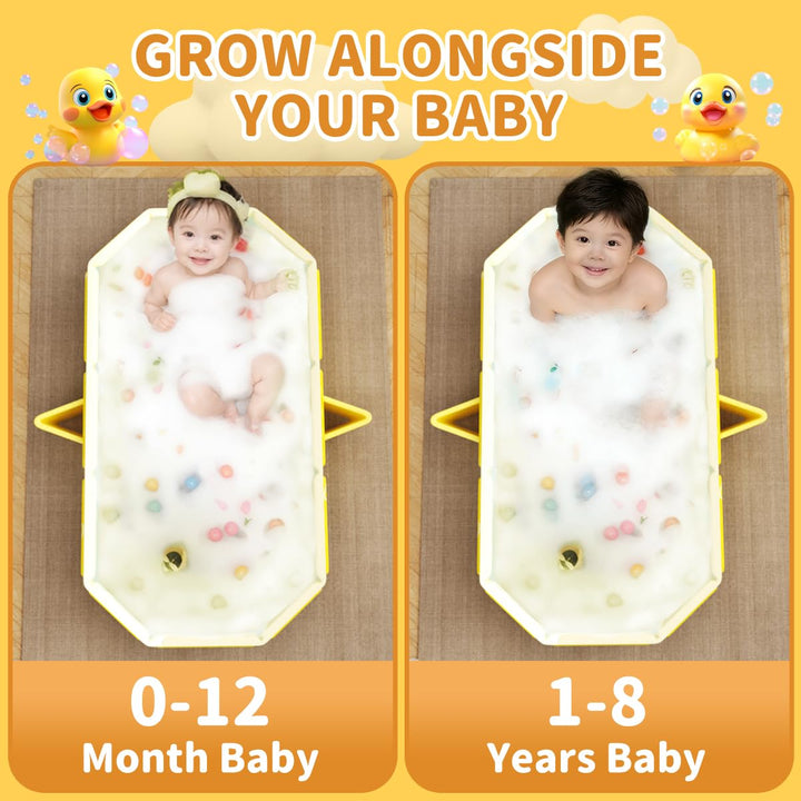 Faltbare Babywanne für Kinder 0-8 Jahre, Grosse Kinderbadewanne mit Verstärkter Plattenstruktur, Tra