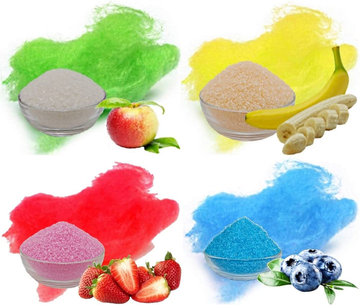 4x 1Kg Aromazucker Set mit Geschmack Apfel Banane Erdbeer Heidelbeere farbiger Zucker für Zuckerwatt