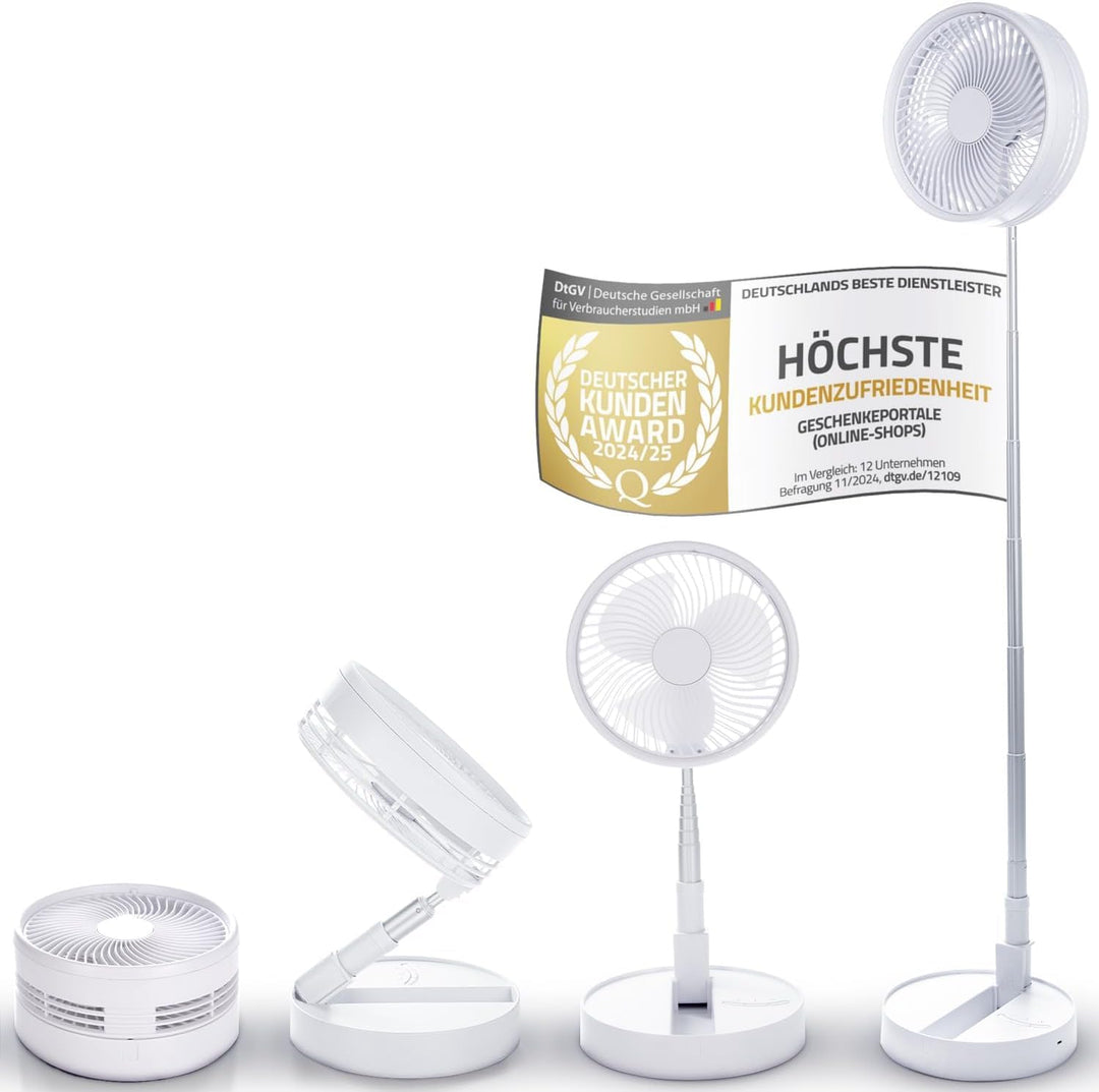 GOODS+GADGETS Faltbarer Tischventilator & Stand-Ventilator mit wiederaufladbarer Batterie mit 6000 m