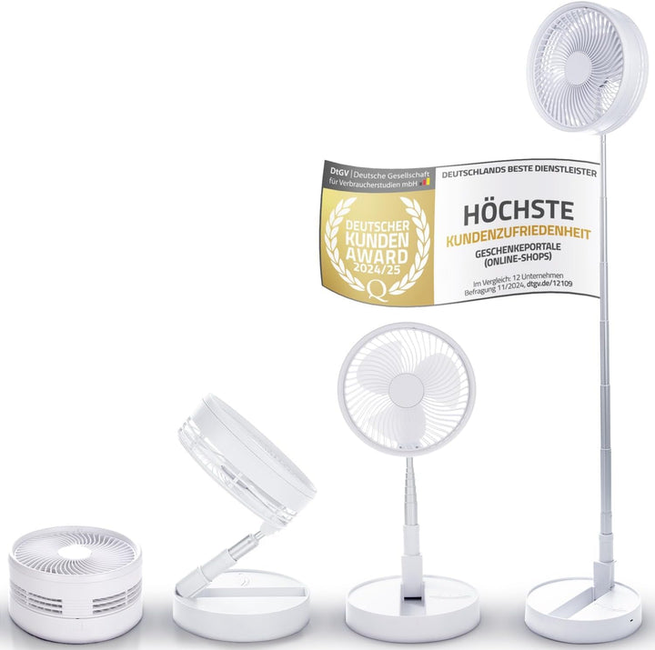 GOODS+GADGETS Faltbarer Tischventilator & Stand-Ventilator mit wiederaufladbarer Batterie mit 6000 m