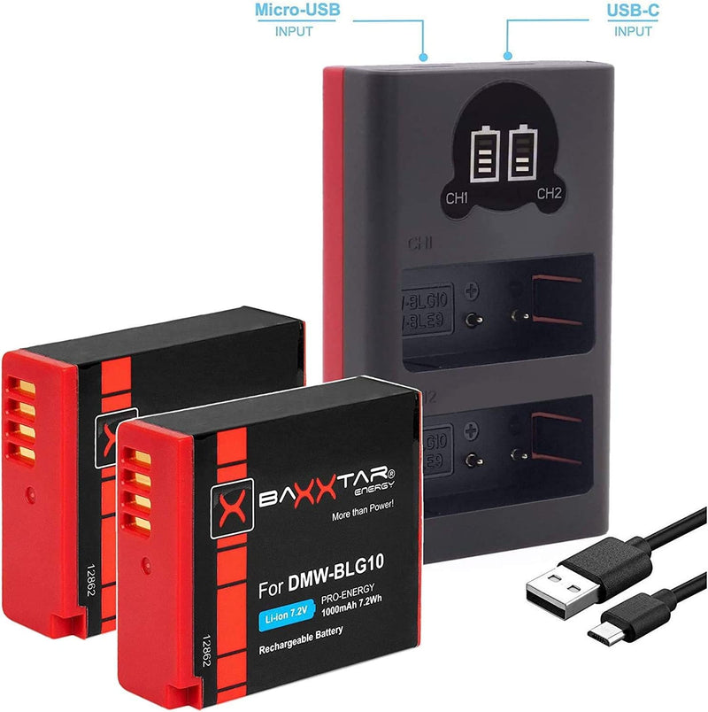 Baxxtar Pro DMW-BLG10-E DMW-BLE9-E BP-DC15-E Akku-Pack/echte 1000mAh / mit Ladegerät Mini 18572 USB