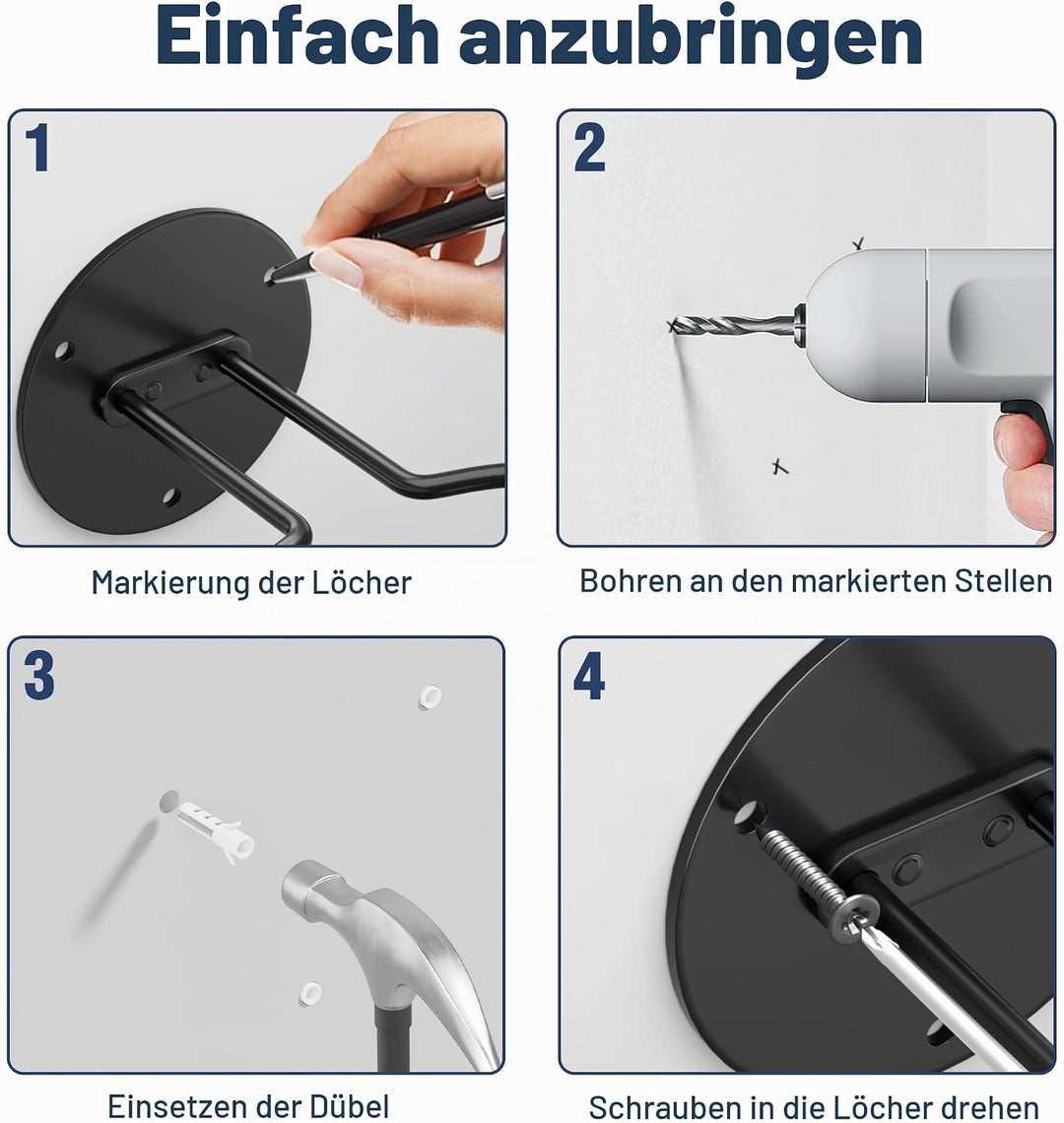 4er-Set Ball Display Halter Wandhalterung: Schwarzer Aufbewahrungsständer für Basketball, Rugby, Fus
