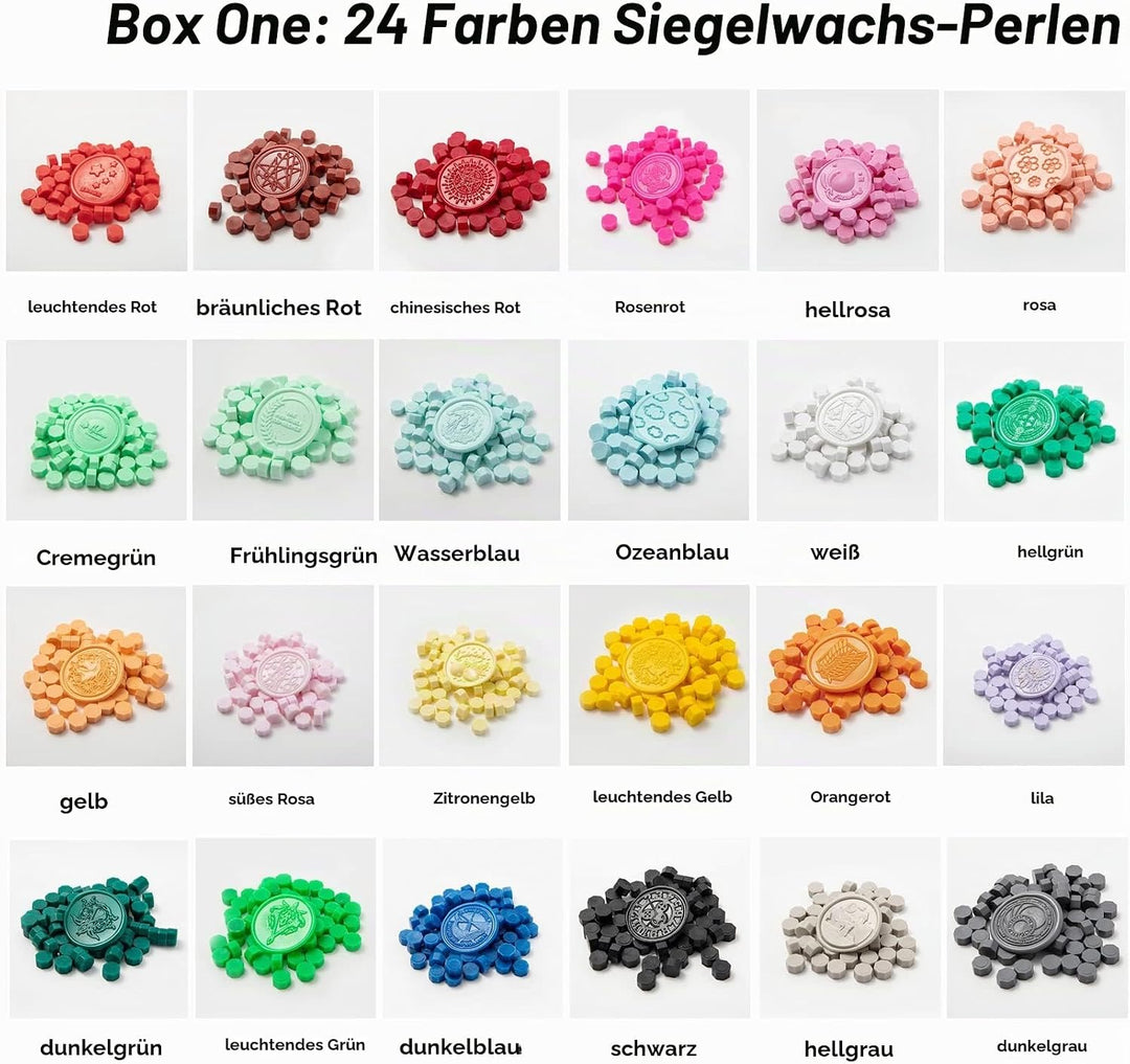 Verbessertes Siegelwachs Set，Wachssiegel Stempel Set mit Geschenkbox,48 Farben 1200 Stück Siegelwach