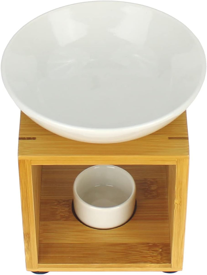 Bitto Duftlampe Malmö Weiss mit Kerze, grosse Schale, Fair Trade, Aromalampe aus Bambusholz und Kera