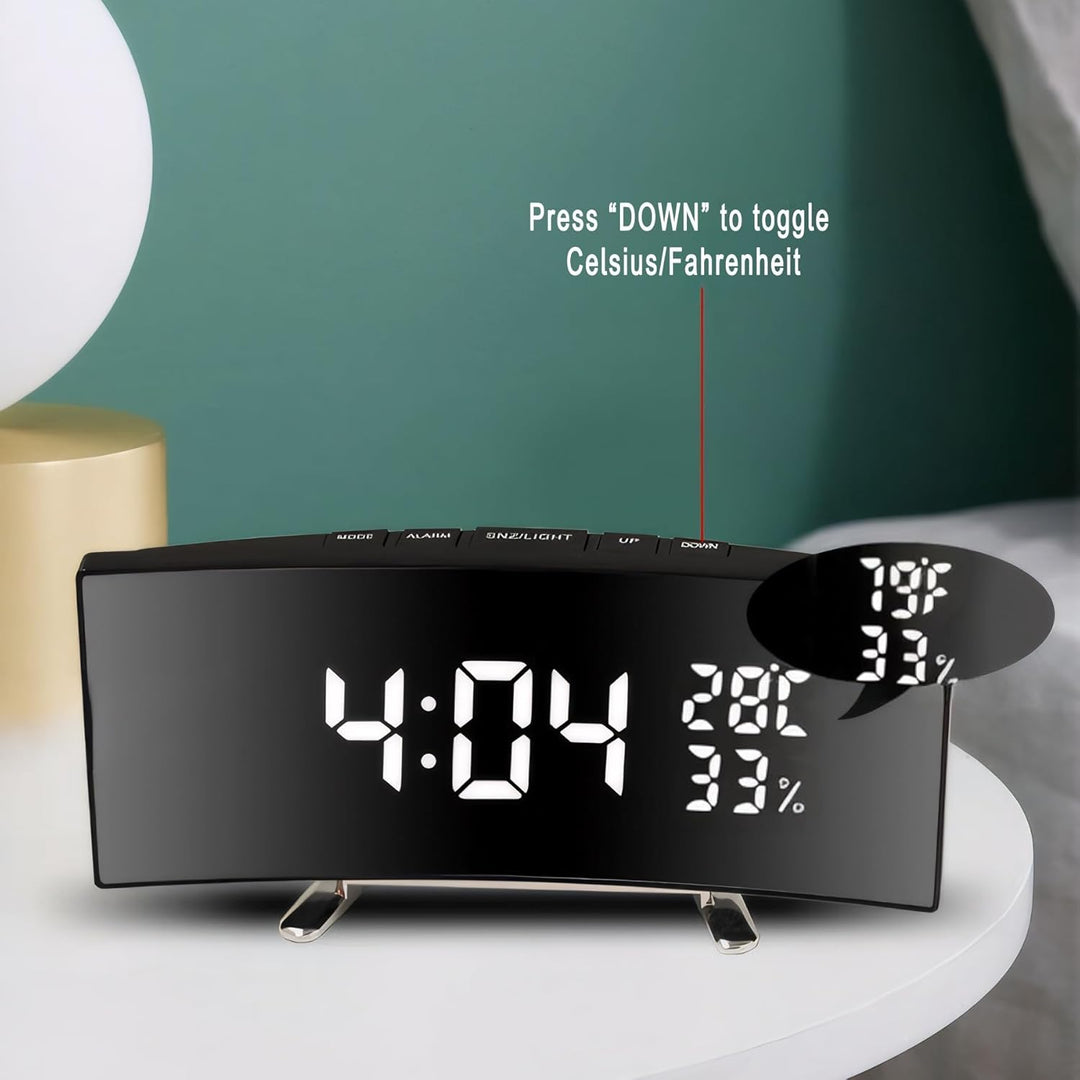 Lancoon Digitaler Wecker mit 6 Zoll gebogenem LED Bildschirm Temperatur Luftfeuchtigkeitsanzeige Sno