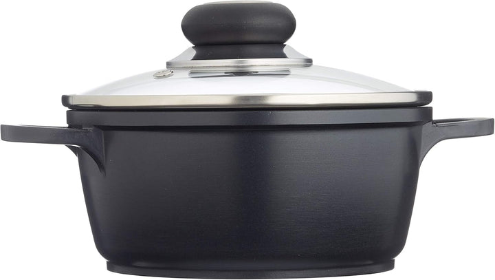 Karl Krüger 22016D Fleischtopf mit Glasdeckel Delta, Aluminium, Schwarz, 16 cm, 16 CM