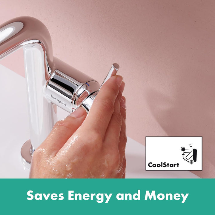 hansgrohe Tecturis S Fine - Waschtischarmatur mit Push-Open Ablauf, energiesparend (CoolStart), Wass
