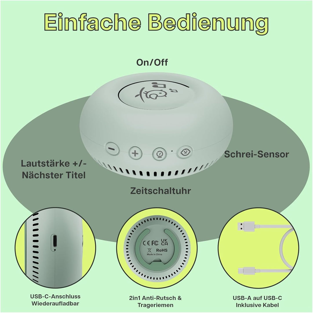 White Noise Machine Baby von MMOBIEL – mit 20 beruhigenden Klängen, Schrei-Sensor, Timer & USB-C – T