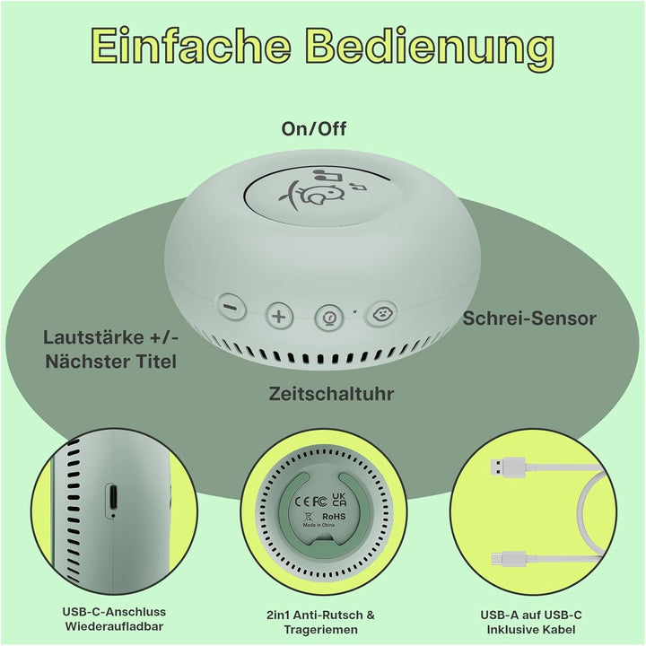 White Noise Machine Baby von MMOBIEL – mit 20 beruhigenden Klängen, Schrei-Sensor, Timer & USB-C – T