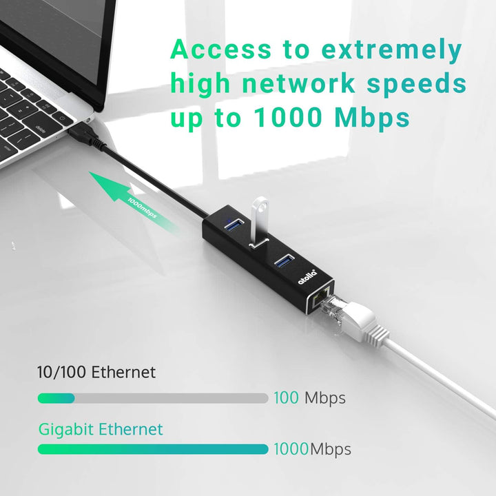 atolla USB LAN Adapter, Aluminium USB Hub mit 3 USB 3.0 Ports und RJ45 Gigabit Ethernet Netzwerkadap
