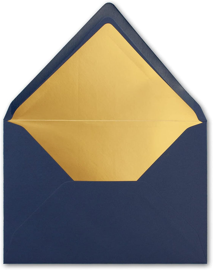50x metallic Gold-gefütterte Brief-Umschläge DIN C5, dunkel-blau - 156 x 220 mm - Nassklebung mit sp