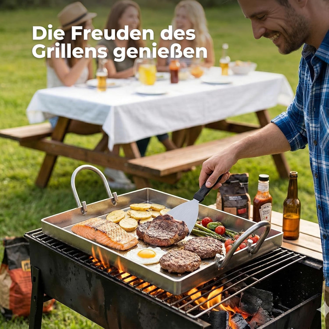 Plancha Grillplatte 40 x 30 cm mit Perforation, 4 mm Edelstahlplatte, hitzebeständig & verformungsfr