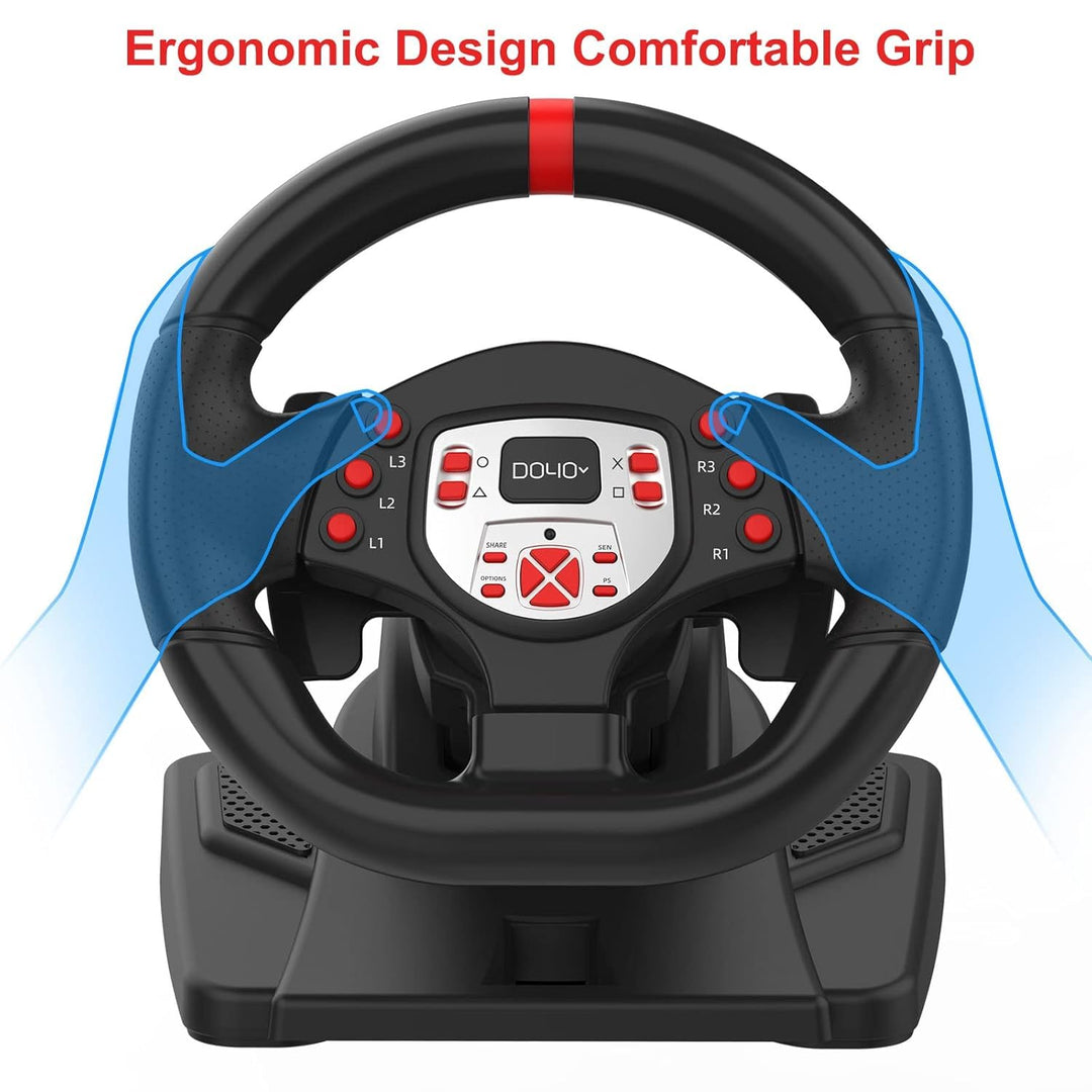 NBCP DOYO Gaming Lenkrad und Pedalen,USB 180-Grad-Lenkräder für PC,Mit Doppelmotor-Vibration, Einste