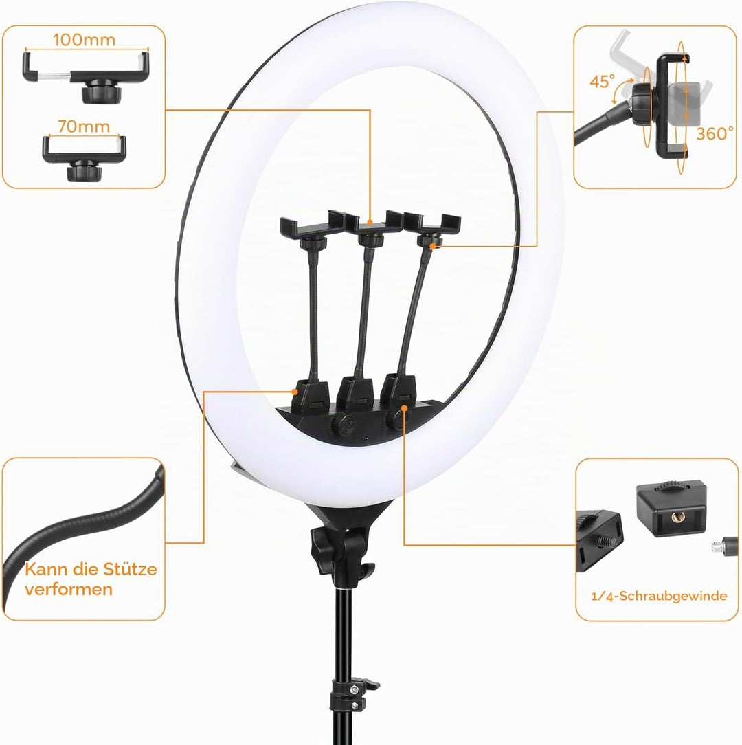22 Zoll LED Ring Licht 3200-6500K Beleuchtung Kit 600pcs LED Perlen mit Lichtständer &amp; 3 Telefon Hal