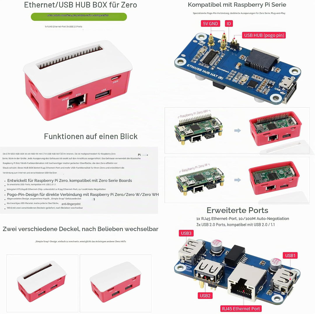 Waveshare Ethernet/USB HUB Box for Raspberry Pi Zero Series 1x RJ45 Ethernet Port 3X USB 2.0 Ports C