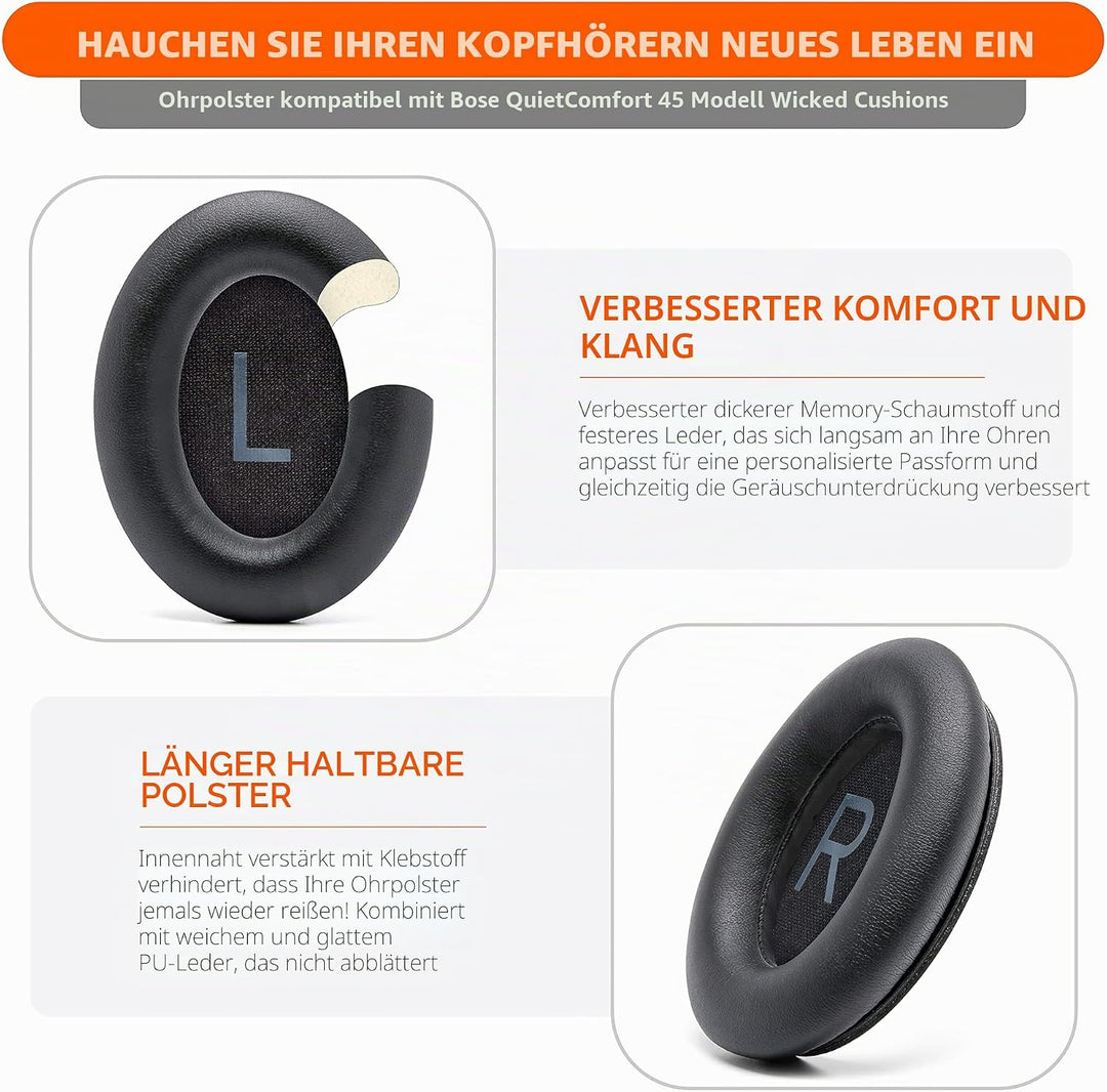WC PadZ QC45 – Ohrpolster für Bose QuietComfort 45 / QuietComfort Se/QuietComfort Wireless, hergeste