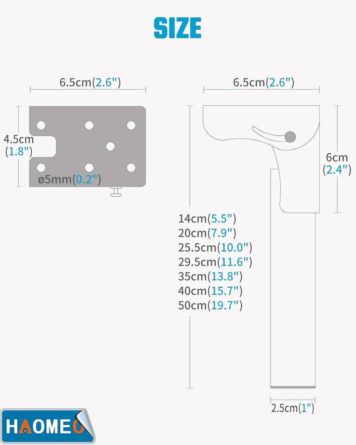2 Stück Tischbeine Klappbar Kurz Eckig, Klappbare SofafüssE KlappbettfüssE, Höhe 14～50cm erhältlich