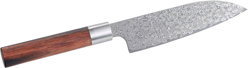 TokioKitchenWare Damastmesser: Handgefertigtes Marken-Damast-Santokumesser mit 16-cm-Klinge (Santoku