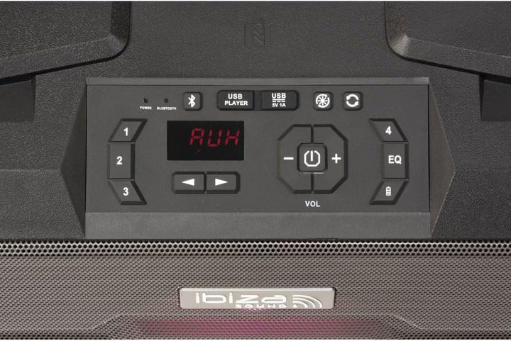 Ibiza Sound WPORT10-300 Lautsprecher mit Akku, LED, 10 Zoll / 25 cm, IPX4 IP65 – BT/NFC/FM/USB + UHF
