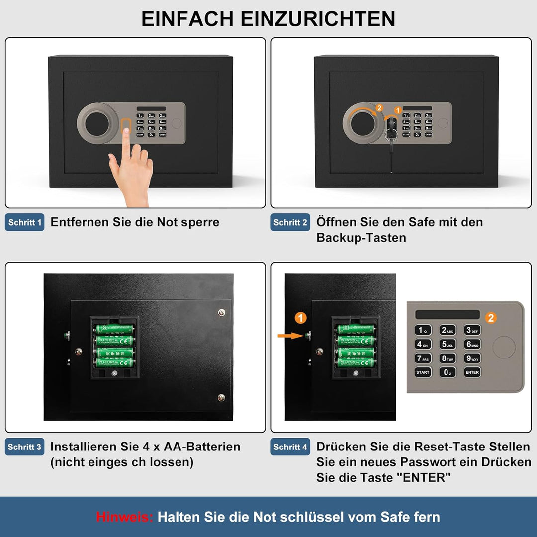 Diyife 16L Safe Tresor mit Zahlenschloss, Alarmfunktion+Innenbeleuchtung, Möbeltresor mit Abnehmbare