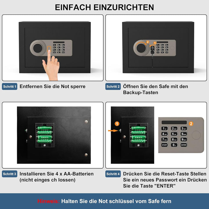 Diyife 16L Safe Tresor mit Zahlenschloss, Alarmfunktion+Innenbeleuchtung, Möbeltresor mit Abnehmbare