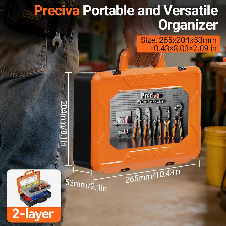 Preciva Crimpzange Set, Kabelschuhzange mit Ratschenmechanik + 680 farbcodierte Kabelverbinder (0,5-
