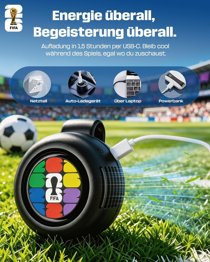 Offizielle FIFA WM 2026 Edition Clip Ventilator, Mini Ventilator mit Clip für Hemd und Taille, 360°