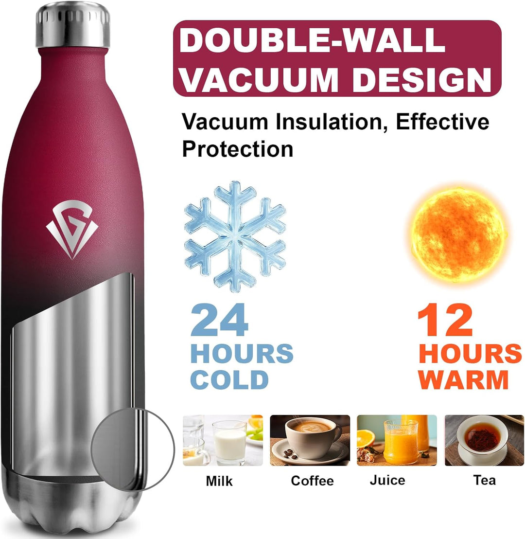 Edelstahl Trinkflasche 1l, Thermosflasche, BPA-Frei, Trinkflasche Auslaufsicher, 24h Kalt & 12h Warm