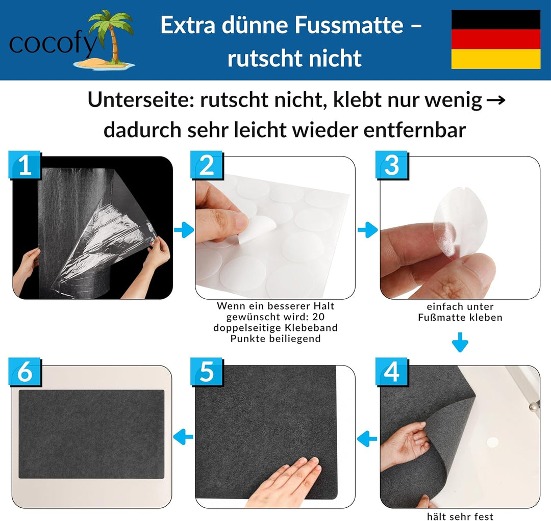 Fussmatte dünn 2 mm extra flach 60x90 cm, Schmutzfangmatte dünn innen, dünne Fussmatte aus Filz mit