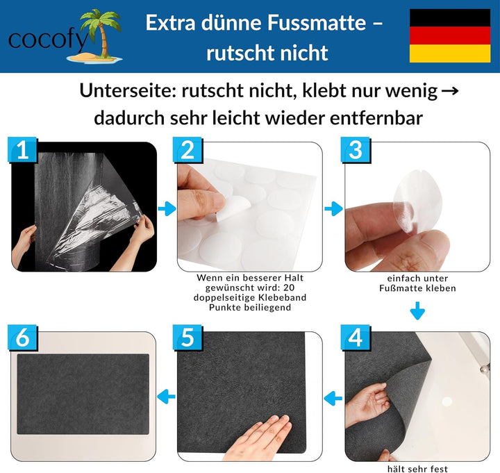 Fussmatte dünn 2 mm extra flach 60x90 cm, Schmutzfangmatte dünn innen, dünne Fussmatte aus Filz mit