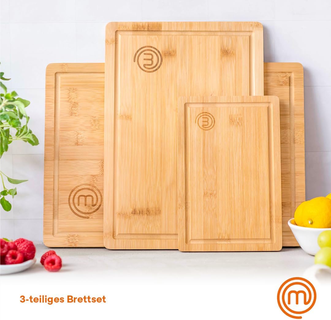 MasterChef Schneidebretter Holz, Schneidebrett Set mit Bambus Schneidebrett Gross 38cm x 27,5cm, Mit