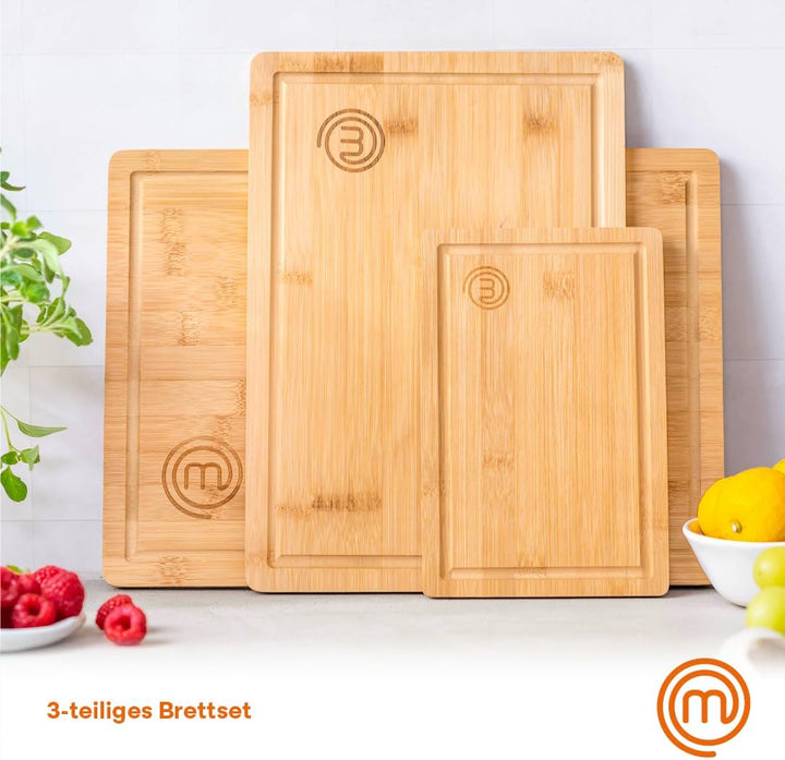 MasterChef Schneidebretter Holz, Schneidebrett Set mit Bambus Schneidebrett Gross 38cm x 27,5cm, Mit