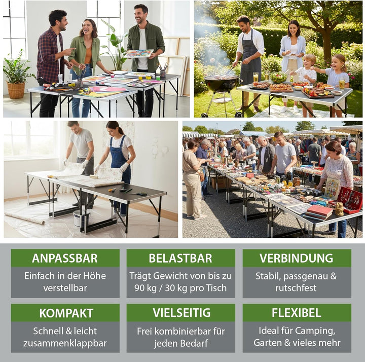 TRUTZHOLM 3-er Set Alu Multifunktionstisch (3X 100x60cm) Flohmarkttisch Campingtisch Markttisch Klap