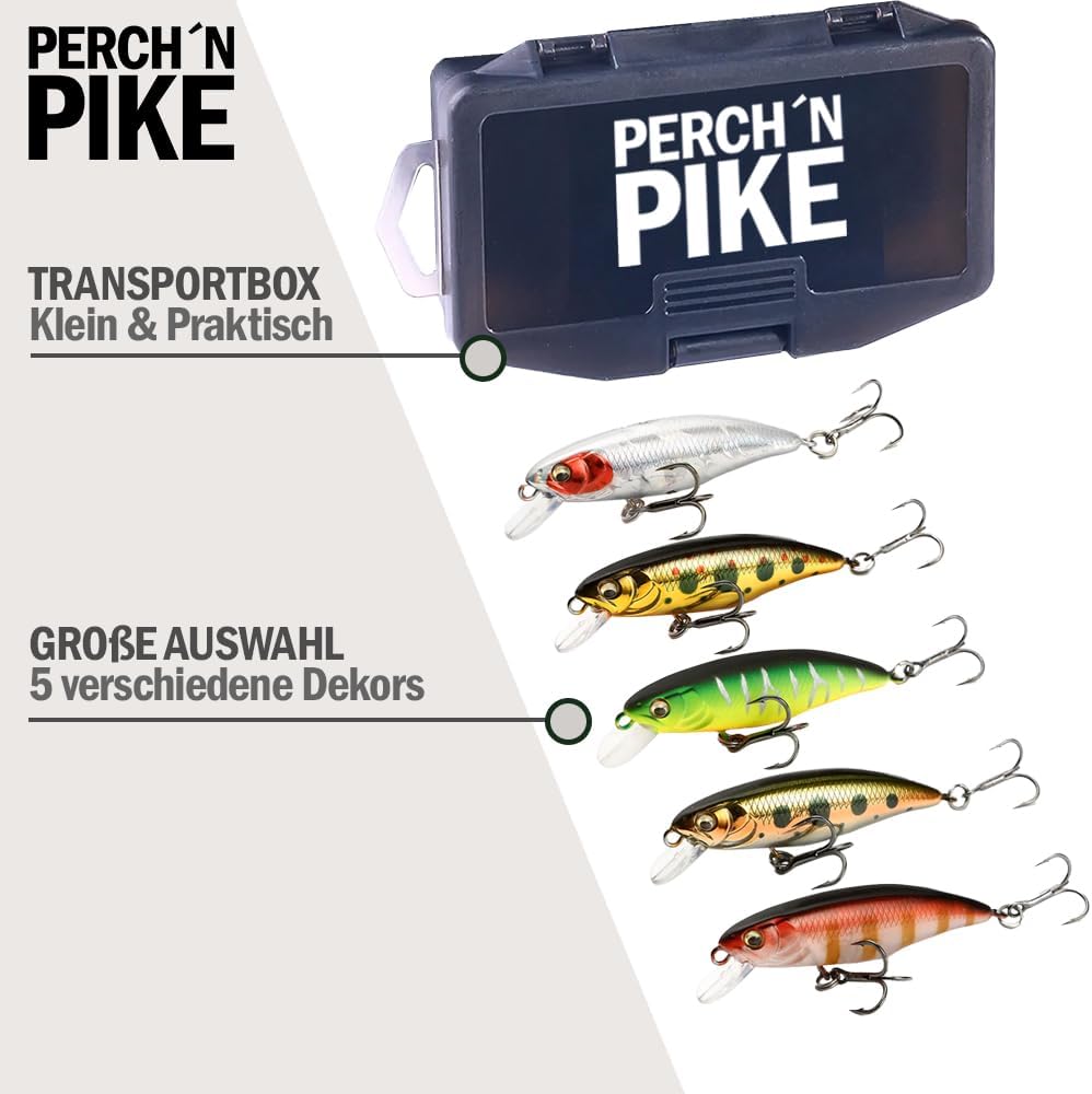 Wobbler im 5er Set für Forelle & Barsch, 5,5cm, Kunstköder Set für Spinnfischen, Minnow Köder sinken