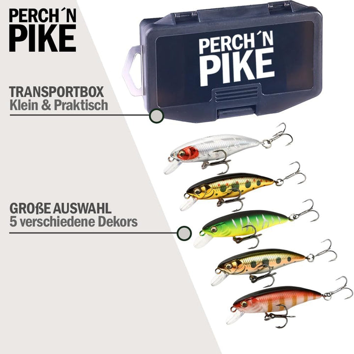Wobbler im 5er Set für Forelle & Barsch, 5,5cm, Kunstköder Set für Spinnfischen, Minnow Köder sinken