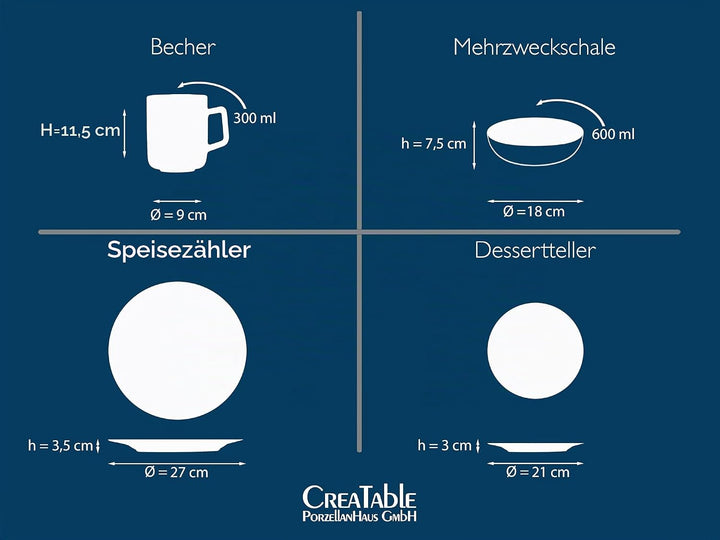 CreaTable, 25859, Serie TROPICANA black, Geschirrset, Kombiservice 16 teilig Kombiservice 16 teilig