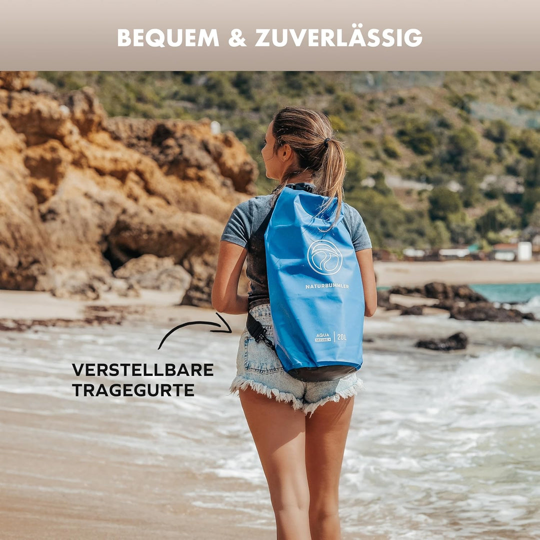 NATURBUMMLER Dry Bag 20L [Aqua Secure+] 100% wasserdichte Tasche mit Schultergurt & Rucksackfunktion