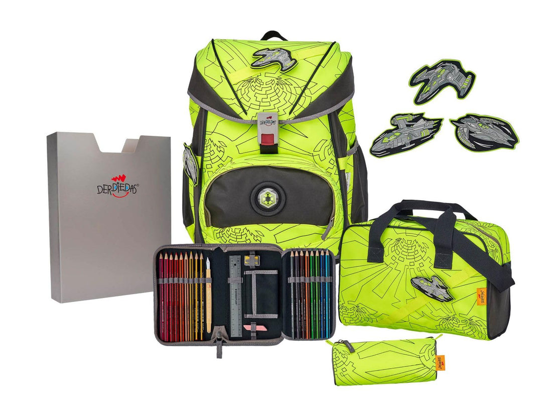 DerDieDas Ergoflex Schulrucksack Set 5-TLG. Exklusiv Superflash Neon Fighter