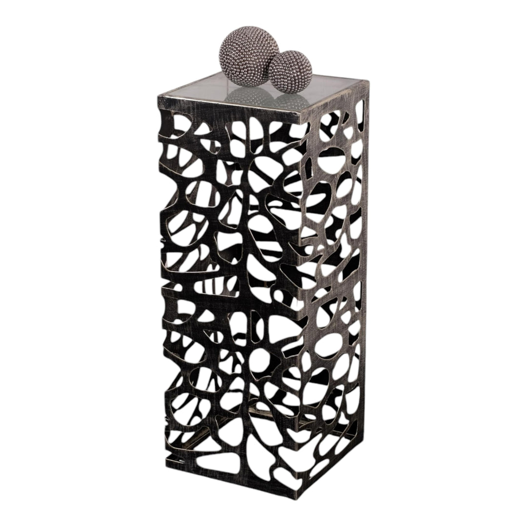 DESIGN DELIGHTS Dekorative SÄULE Enza | Metall, 70 cm antik-Silber/schwarz gewischt | Blumensäule, e