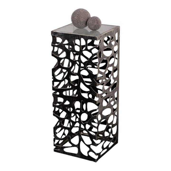 DESIGN DELIGHTS Dekorative SÄULE Enza | Metall, 70 cm antik-Silber/schwarz gewischt | Blumensäule, e