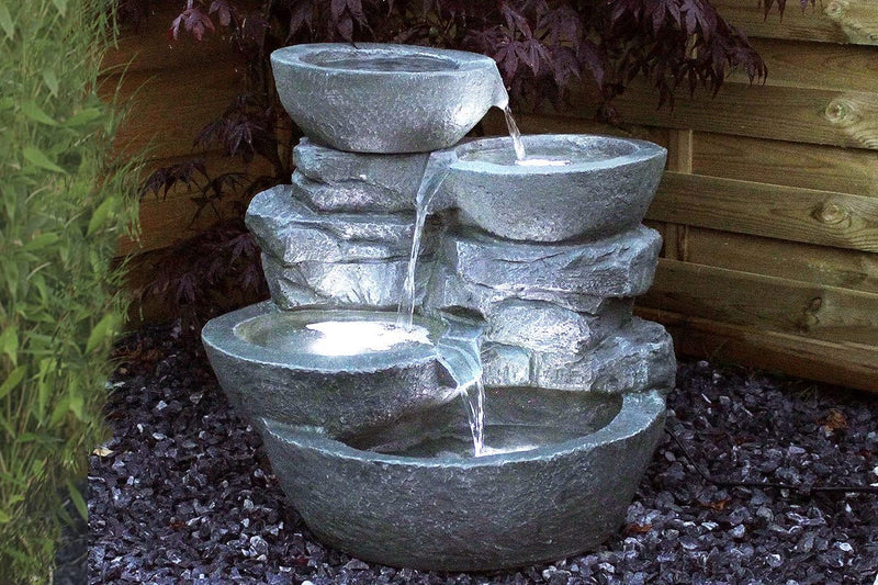 Solar Gartenbrunnen Cascades mit Beleuchtung Springbrunnen Wasserfall Balkonbrunnen Terrassenbrunnen